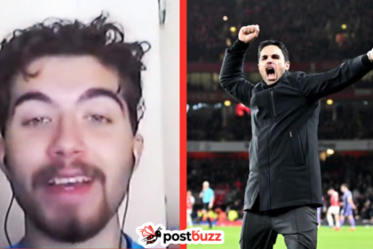 Eduardo Hagn Twitter influencer profile picture split with Arsenal manager Mikel Arteta celebration