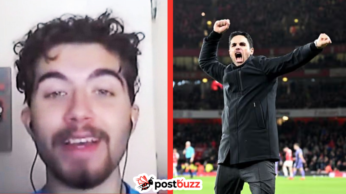 Eduardo Hagn Twitter influencer profile picture split with Arsenal manager Mikel Arteta celebration