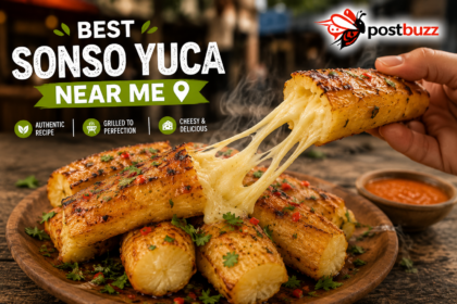 Authentic crispy and cheesy grilled Sonso Yuca served hot at a local street market