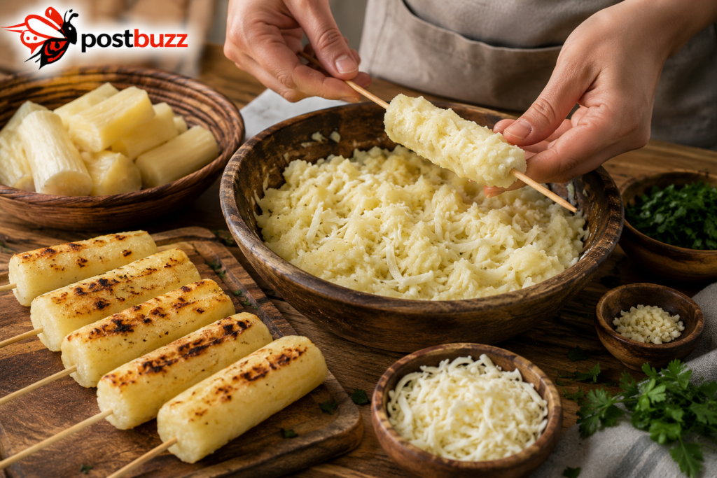Step-by-step preparation of mixing mashed cassava with cheese for homemade sonso de yuca receta
