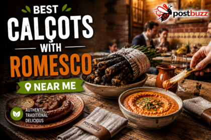Table with traditional Catalan Calçotada, grilled calçots with romesco sauce, and grilled meats in an authentic restaurant setting.