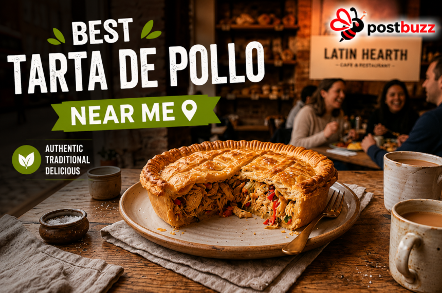Authentic freshly baked tarta de pollo chicken pie served at a London cafe