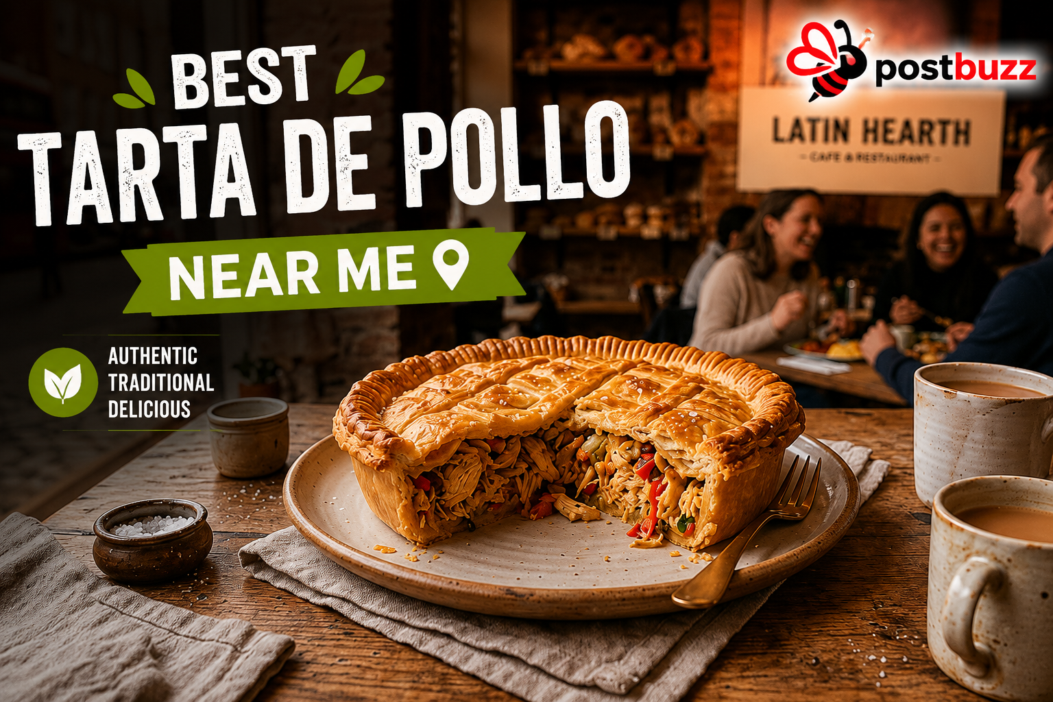 Authentic freshly baked tarta de pollo chicken pie served at a London cafe