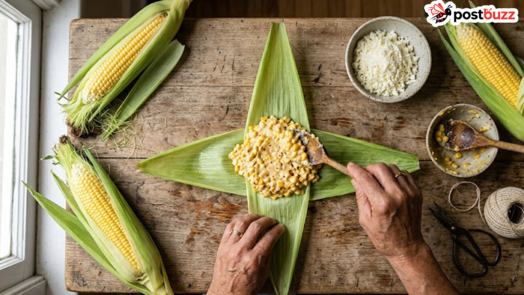 How to Make Humita en Chala at Home - wrapping corn husks step by step