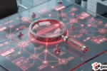 Professional conducting target company URL research and corporate digital analysis on a desktop