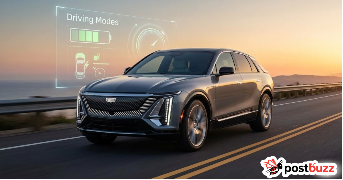 Cadillac Lyriq driving on highway to explain: Do the driving modes in Cadillac Lyriq offer different ranges or battery usages