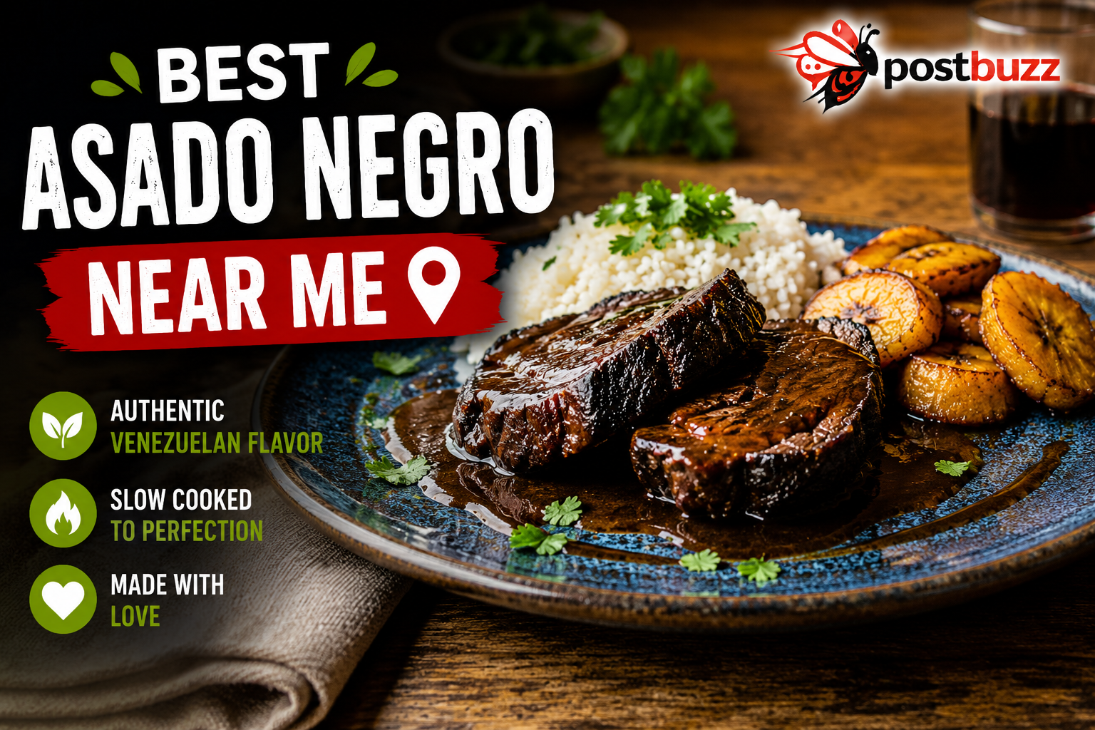 Authentic Venezuelan Asado Negro with rice and plantains served in London