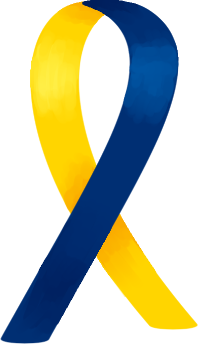Blue and yellow Down syndrome awareness ribbon